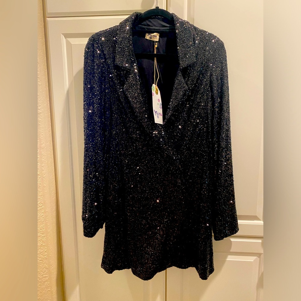 Show Me Your MuMu size medium black sequin blazer dress